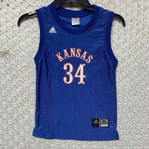 adidas Other - Kansas  Jersey Shirt Boys‎ XL Blue Adidas College Basketball  #34